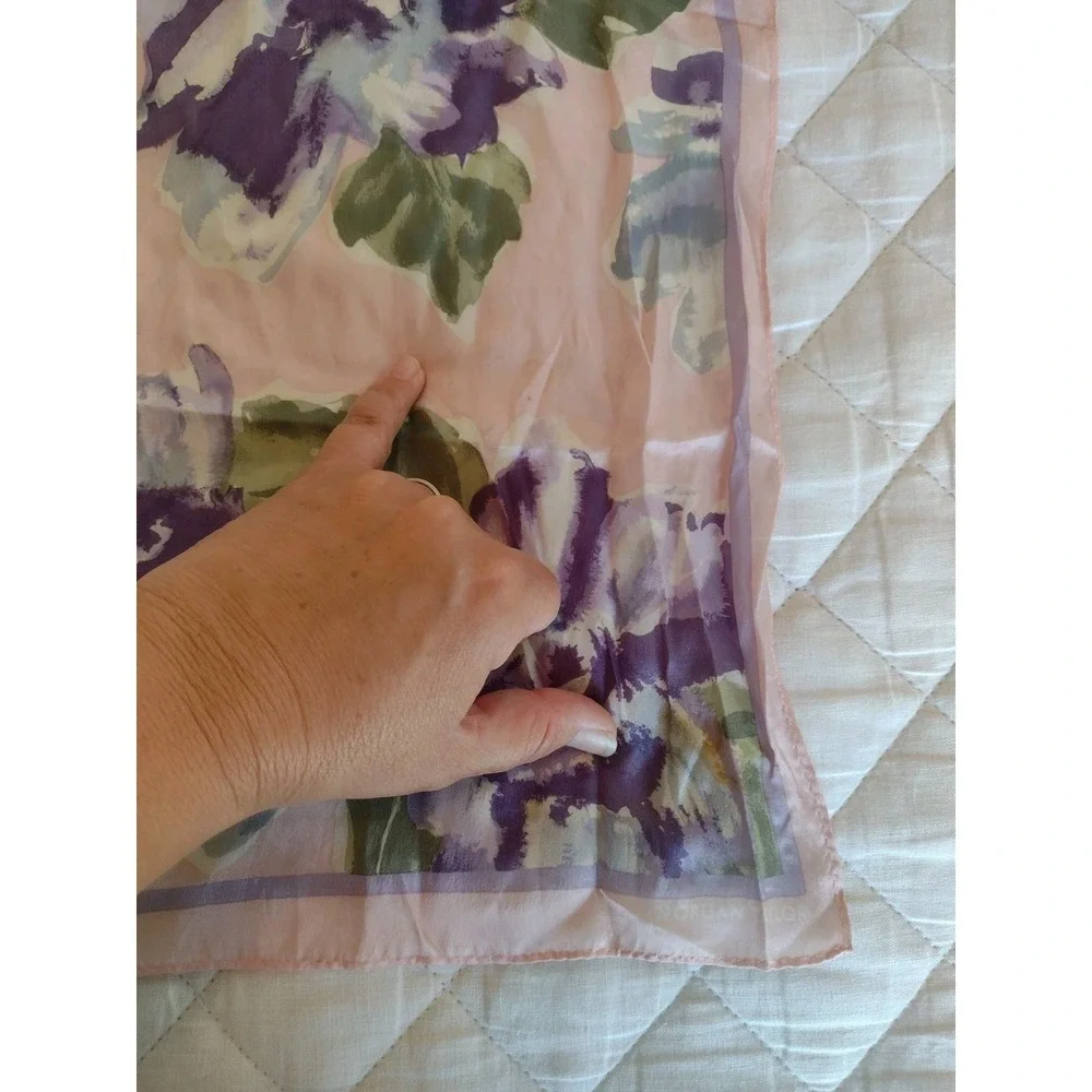 VTG Morgan Taylor Scarf  Floral Rectangular Pink Purple 100% Silk Cottagecore